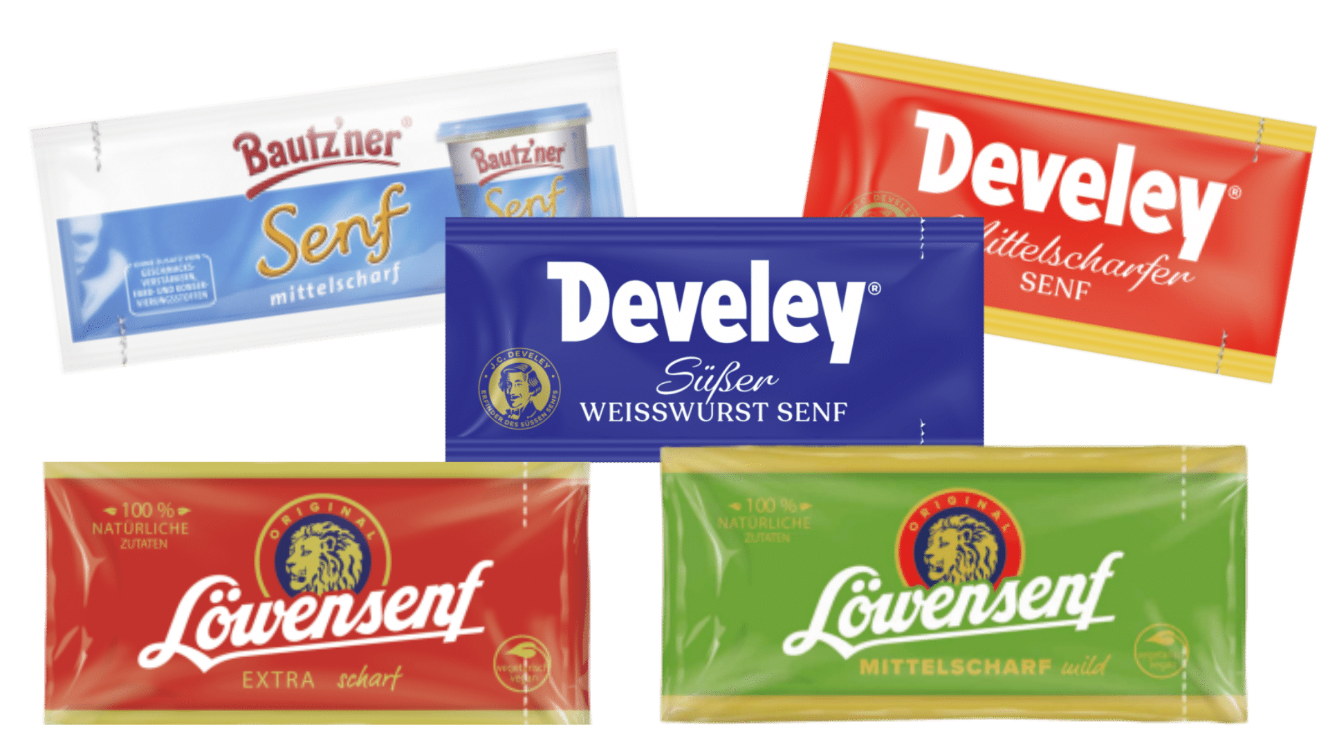 Portionsbeutel-senf-2025-version Senf Portionsbeutel nebeneinander liegend