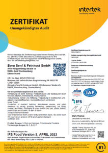 Titelblatt IFS Zertifikat Born